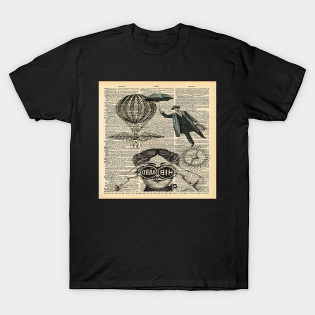 Dark Academia binoculars hot air balloon victorian steampunk T-Shirt by Tina